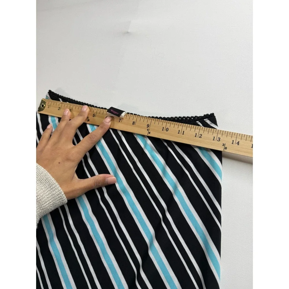 Wrapper‎ Striped A-Line Skirt Women's Medium Black Blue White Jersey Stretch